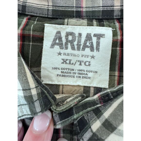 Ariat Kameron Retro Fit Western Green Plaid Snap Button Shirt‎ - Picture 3 of 11